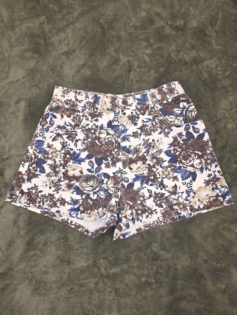 BeBop Floral High-Waist Shorts - Blue & Brown Size 11